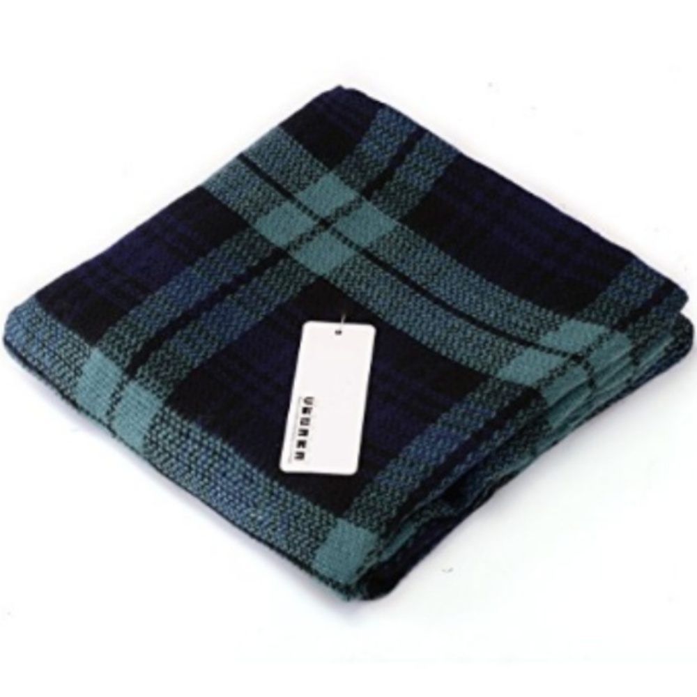 Fall Color Navy Tartan Blanket Scarf Wrap Shawl - Picture 3 of 8